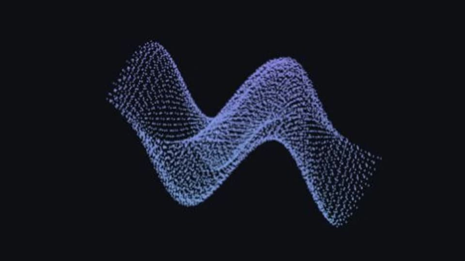 Blue-violet particles forming an undulating parametric surface.