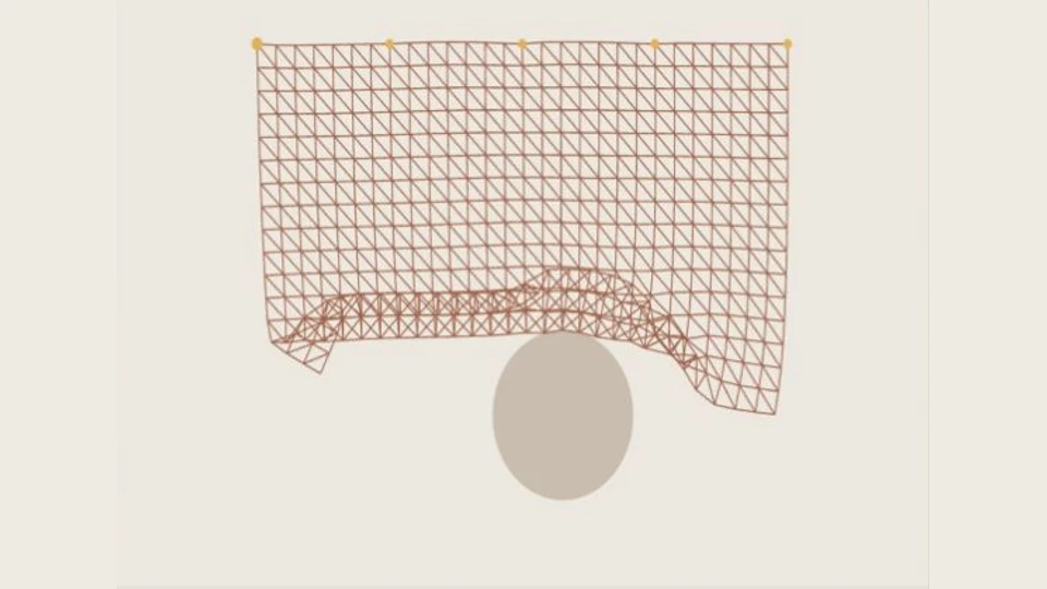 A pinned cloth mesh above a spherical obstacle.