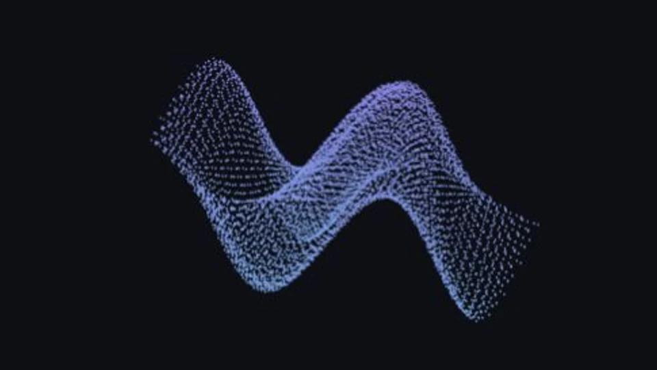 Blue-violet particles forming an undulating parametric surface.